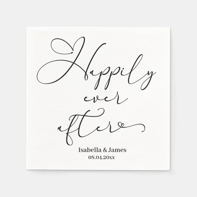 Elegant Happily Ever After Romantic White Wedding  Napkins (Front)