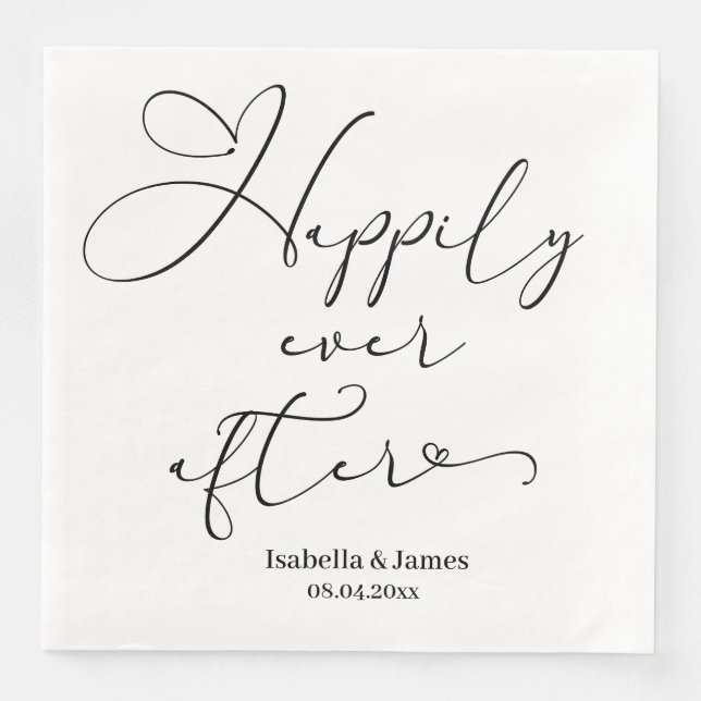 Elegant Happily Ever After Romantic White Wedding  Paper Dinner Napkins (Front)