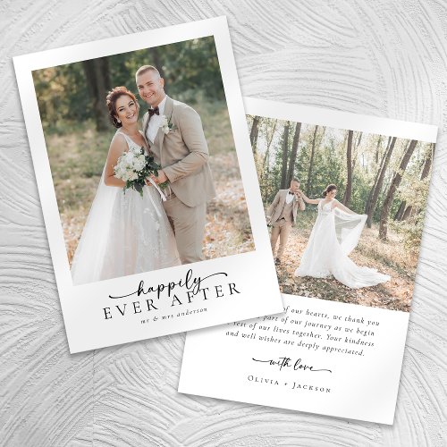 Elegant Happily Ever After Script Photo Wedding Thank You Card