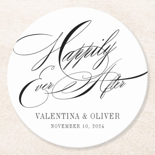 Elegant Happily Ever After Wedding Round Paper Coaster