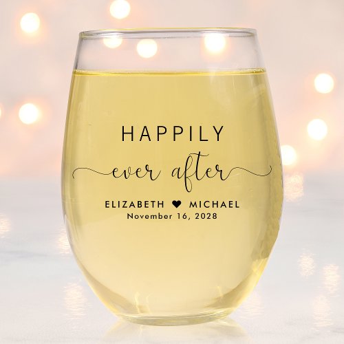 Elegant Happily Ever After Wedding Stemless Wine Glass