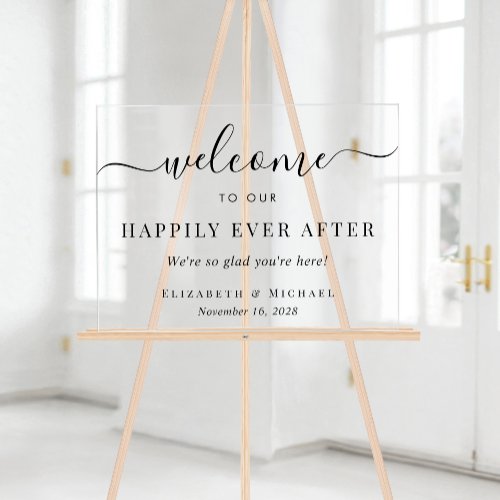 Elegant Happily Ever After Wedding Welcome Acrylic Sign