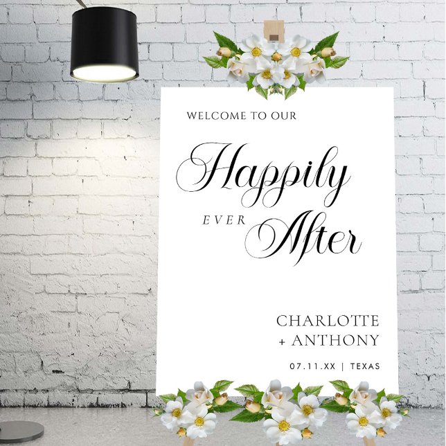 Elegant 'Happily Ever After' Wedding Welcome Sign (Personalized Elegant 'Happily Ever After' Wedding Welcome Sign)