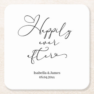 Elegant Happily Ever After White Romantic Wedding Square Paper Coaster