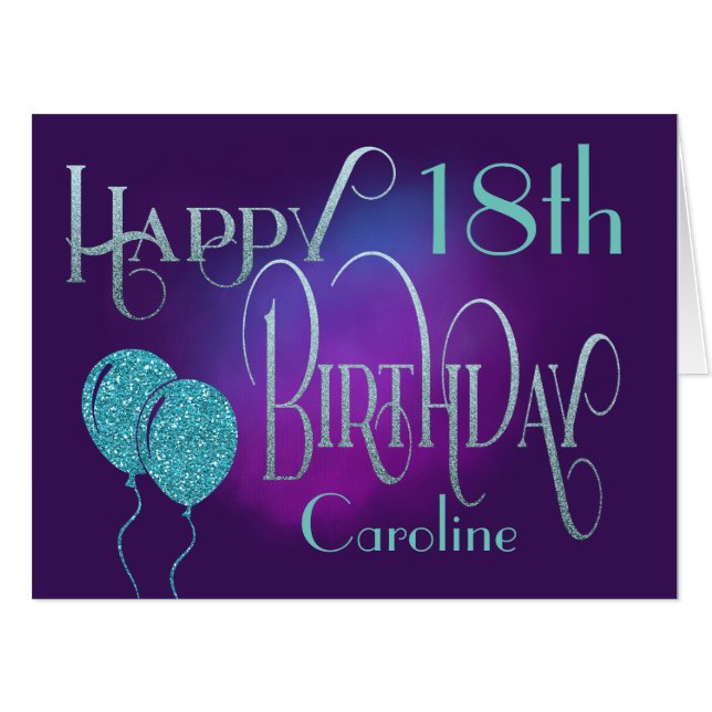 Elegant Happy 18th Name Purple Birthday Card (Front Horizontal)
