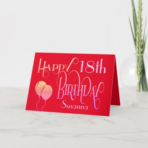 Elegant Happy 18th Name Red Birthday Card