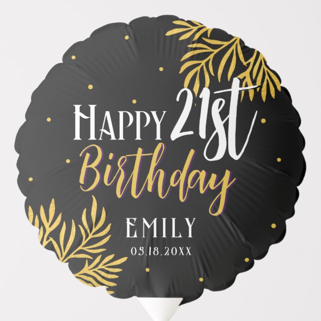 Elegant Happy 21st Birthday Gold Foliage Balloon (Front)