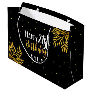 Elegant Happy 21st Birthday Gold Foliage Large Gift Bag
