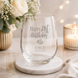 Elegant Happy 21st Birthday Gold Foliage Party Stemless Wine Glass<br><div class="desc">Elegant Happy 21st Birthday Gold Foliage Party Stemless Wine Glass. Celebrate a milestone in style with our Elegant Black & Gold 21st Birthday glass. Featuring a luxurious gold foliage, this design adds a touch of class to any celebration. This glass is perfect for making the guest of honor feel extra...</div>