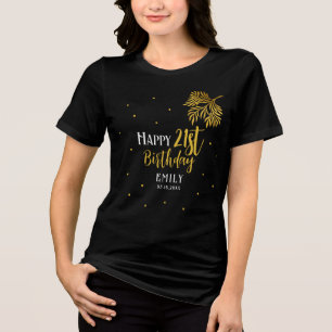 Elegant Happy 21st Birthday Gold Foliage Party Tri-Blend Shirt