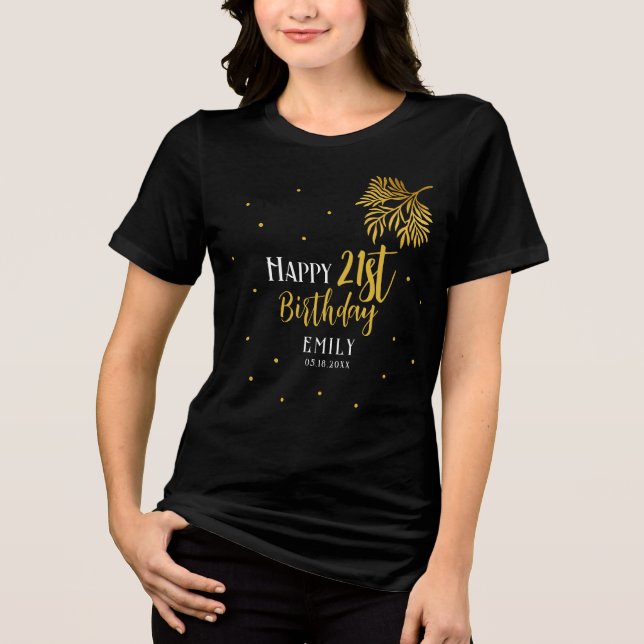 Elegant Happy 21st Birthday Gold Foliage Party Tri-Blend Shirt (Front)
