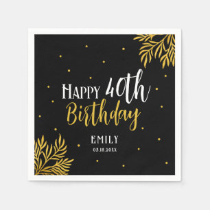 Elegant Happy 40th Birthday Gold Foliage Party Napkins
