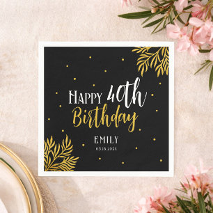 Elegant Happy 40th Birthday Gold Foliage Party Napkins