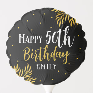 Elegant Happy 50th Birthday Gold Foliage Party Balloon