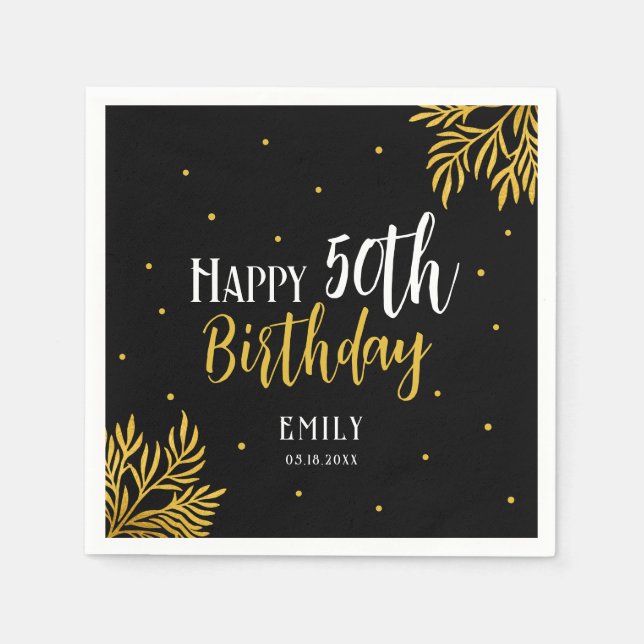 Elegant Happy 50th Birthday Gold Foliage Party Napkins (Front)