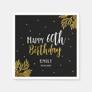 Elegant Happy 60th Birthday Gold Foliage Party Napkins