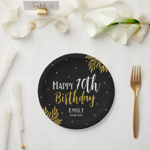 Elegant Happy 70th Birthday Gold Foliage Party Paper Plates