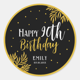 Elegant Happy 90th Birthday Gold Foliage Party Classic Round Sticker