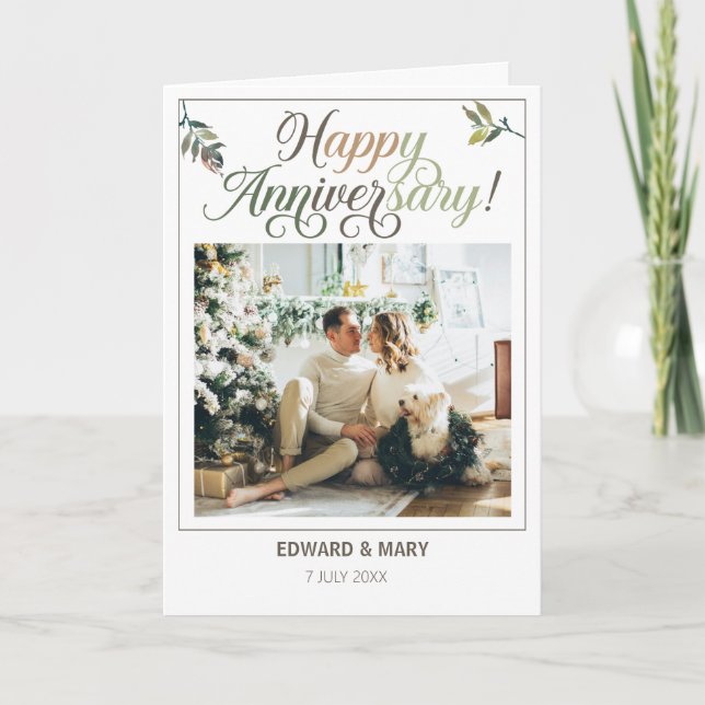 Elegant Happy Anniversary Personalized Photo Card (Front)