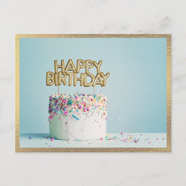 Elegant Happy Birthday Cake Modern Postcard (Front)