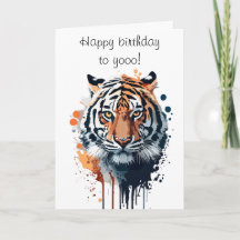 Elegant happy birthday card for son Tiger