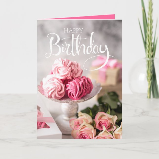 Elegant Happy Birthday Flowers Card (Front)