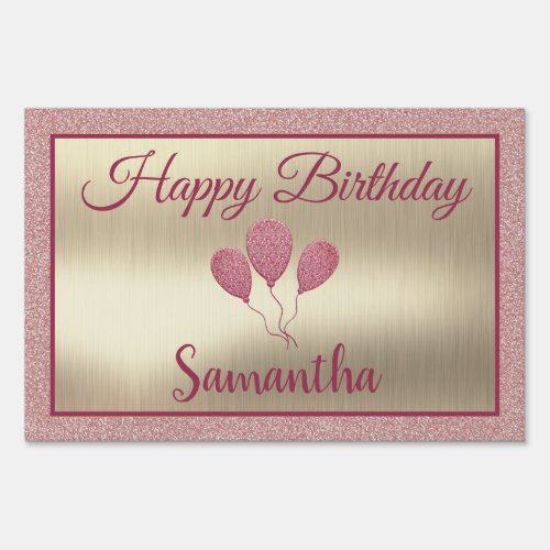 Elegant Happy Birthday Glitter Pink and Gold Sign