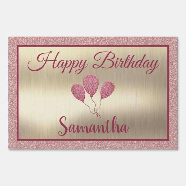 Elegant Happy Birthday Glitter Pink and Gold Sign (Back)
