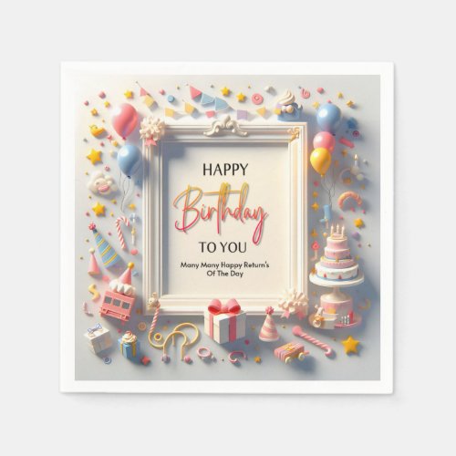 Elegant Happy Birthday Greeting Card with Colorful Napkins