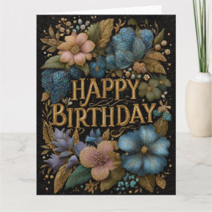 Elegant Happy Birthday greeting with golden text Card