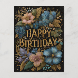Elegant Happy Birthday greeting with golden text Holiday Postcard