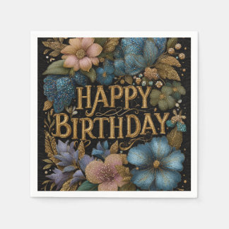 Elegant Happy Birthday greeting with golden text Napkins