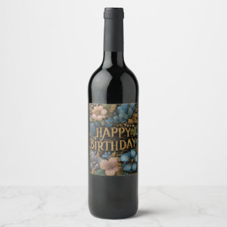 Elegant Happy Birthday greeting with golden text Wine Label
