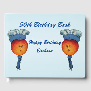 Elegant Happy Birthday Lady Apple Head Fancy Hat Guest Book
