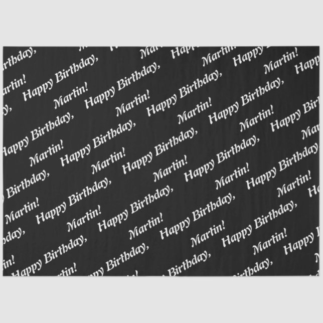 Elegant Happy Birthday Name Black Tissue Paper (Front)