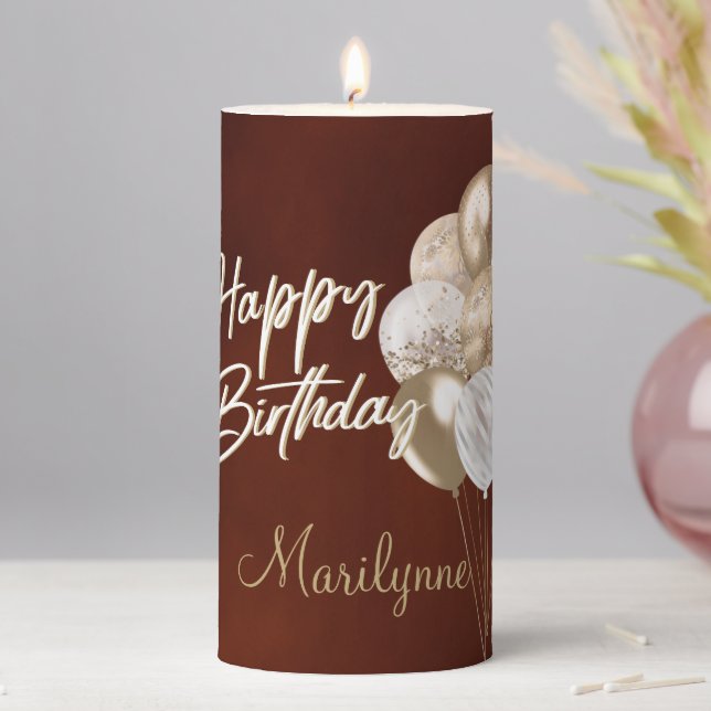 Elegant Happy Birthday Name Pillar Candle (In Situ)