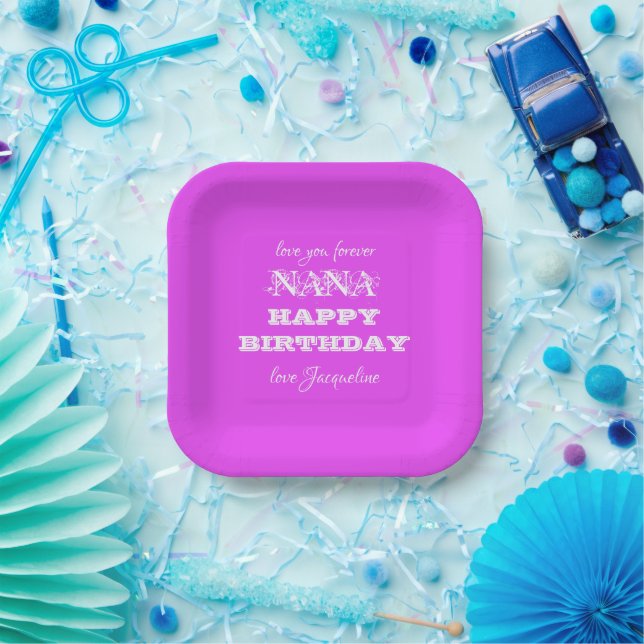 Elegant Happy Birthday Nana Script Simple Chic Paper Plates (Party)