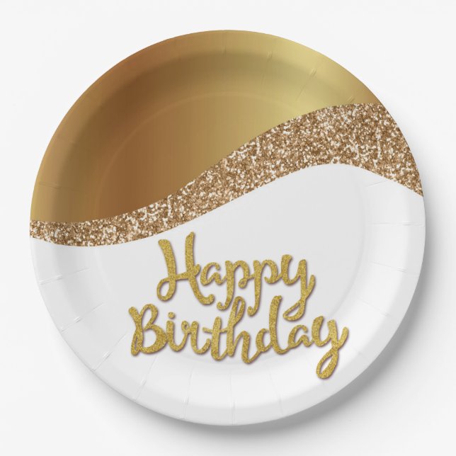 Elegant Happy Birthday Paper Plates (Front)