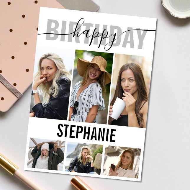 Elegant Happy Birthday Photo | Collage Greeting Card (Personalize the collage birthday greeting card to create a special keepsake for your loved one!)