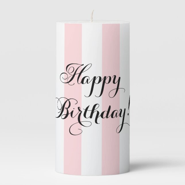 Elegant Happy Birthday Pillar Candle (Front)