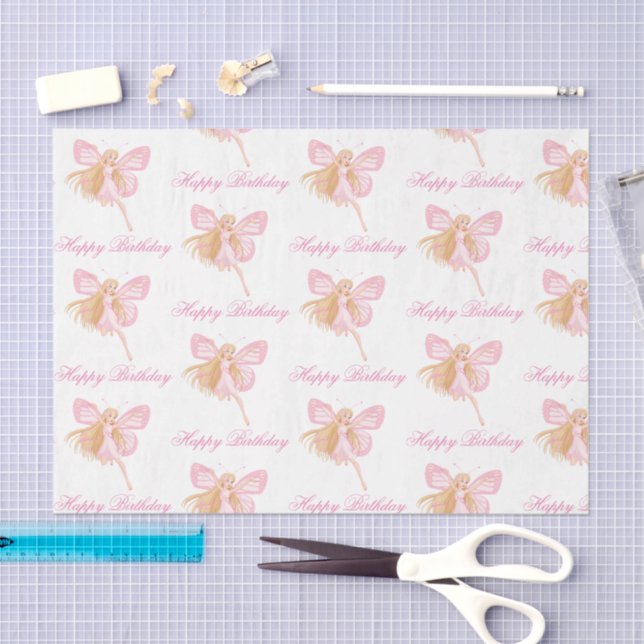 elegant happy birthday pink fairy pattern girl  tissue paper (Craft)