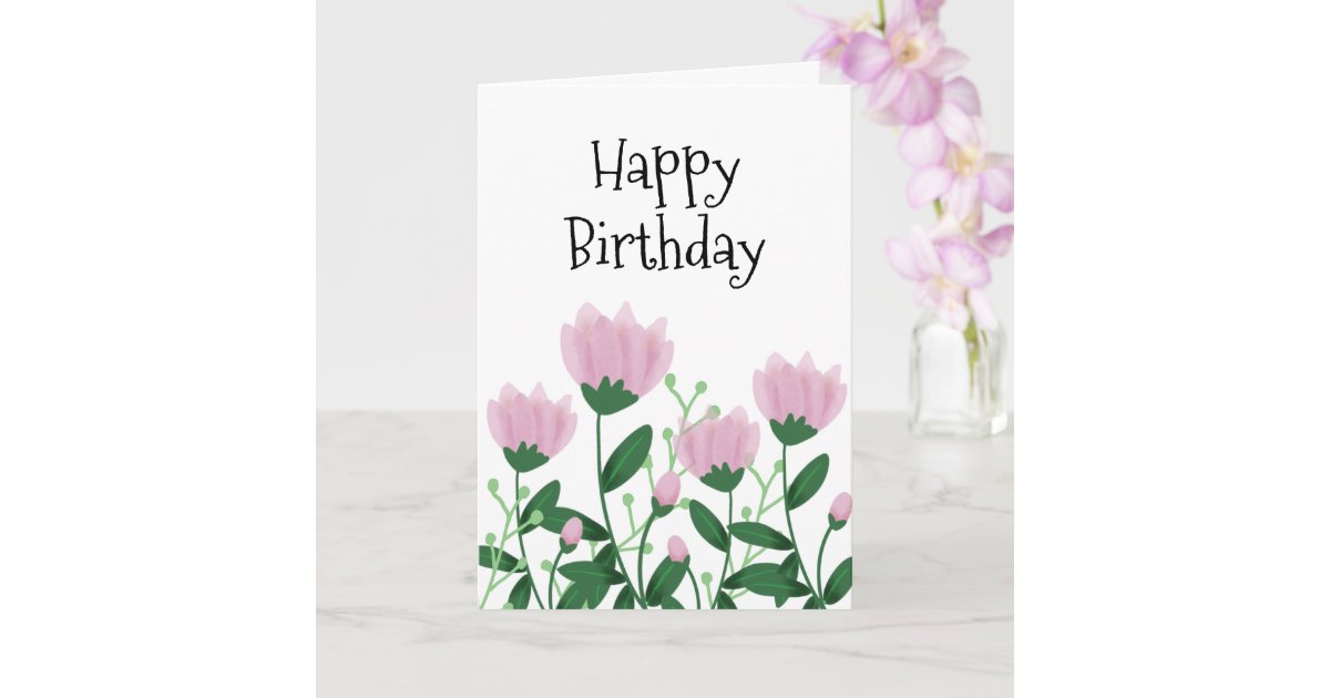 Elegant Happy Birthday Pink Flowers Card