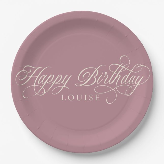 Elegant Happy Birthday script custom  Paper Plates (Front)