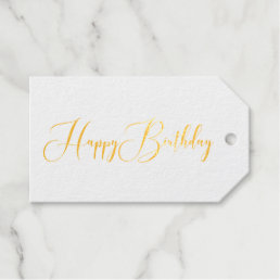 Elegant Happy Birthday Script Font Gold Foil Gift Tags