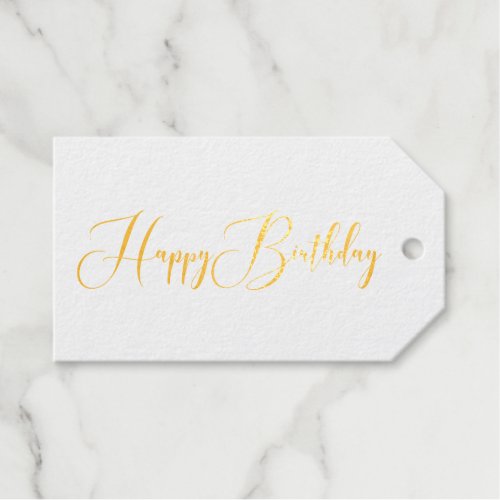 Elegant Happy Birthday Script Font Gold Foil Gift Tags