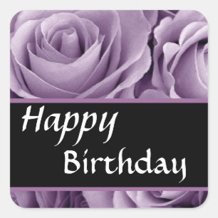 Elegant Happy Birthday Soft Purple Roses Square Sticker