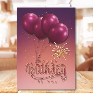Elegant Happy Birthday To You Balloon Fireworks Card