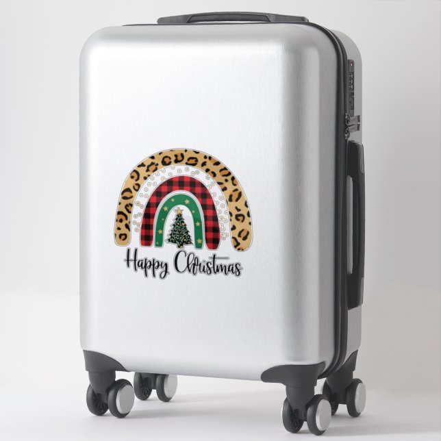 Elegant Happy Christmas Text Art Tree Sticker (Suitcase)