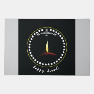 Elegant Happy Diwali Diya Flame Star Wreath Doormat