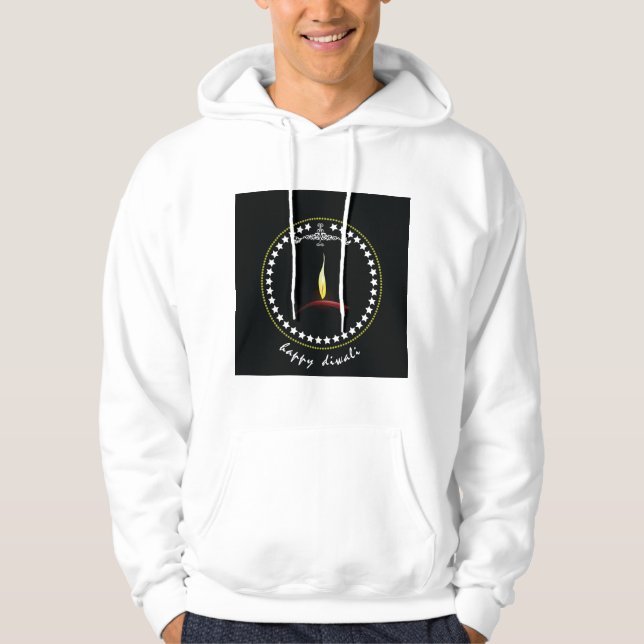 Elegant Happy Diwali Diya Flame Star Wreath Hoodie (Front)